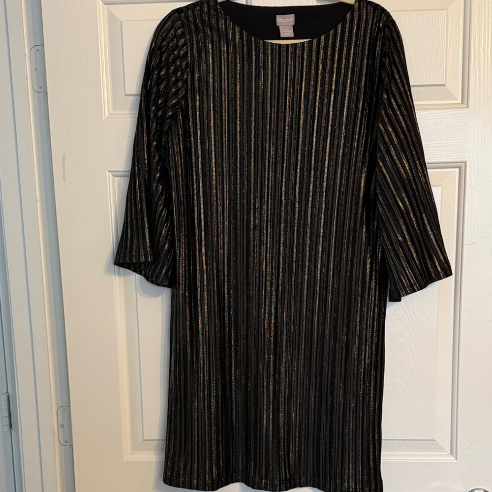 Chico's Black and Gold Striped Dress
